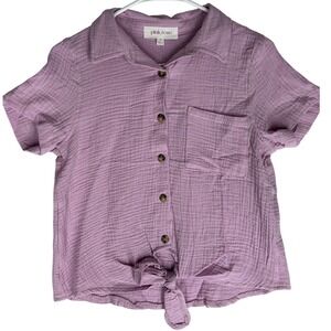 Pink Rose Fair Orchid Purple Button Up Blouse Tie Waist Women's Size Small NWT
